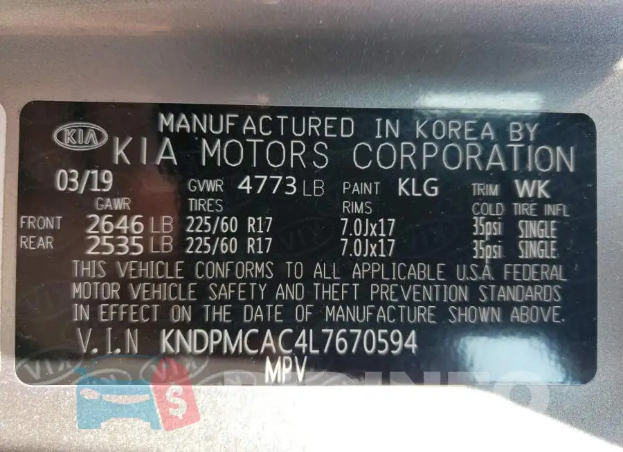 KNDPMCAC4L7670594 Photo# 13