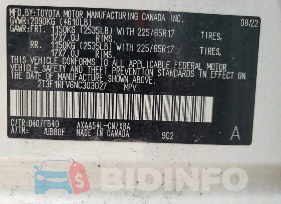2T3F1RFV6NC303027 Photo# 13