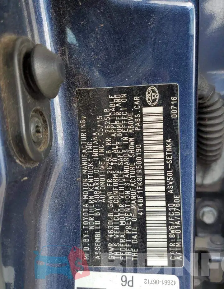 4T4BF1FK8FR500190 Photo# 12