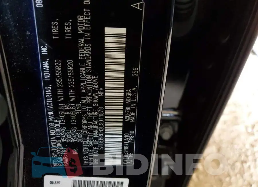 5TDEBRCH2LS011878 Photo# 14