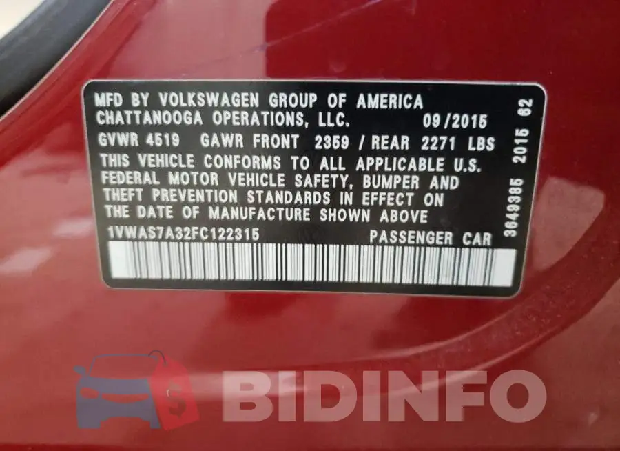 1VWAS7A32FC122315 Photo# 12