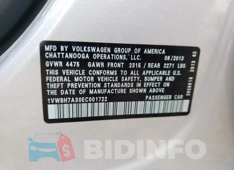1VWBH7A30EC001722 Photo# 12