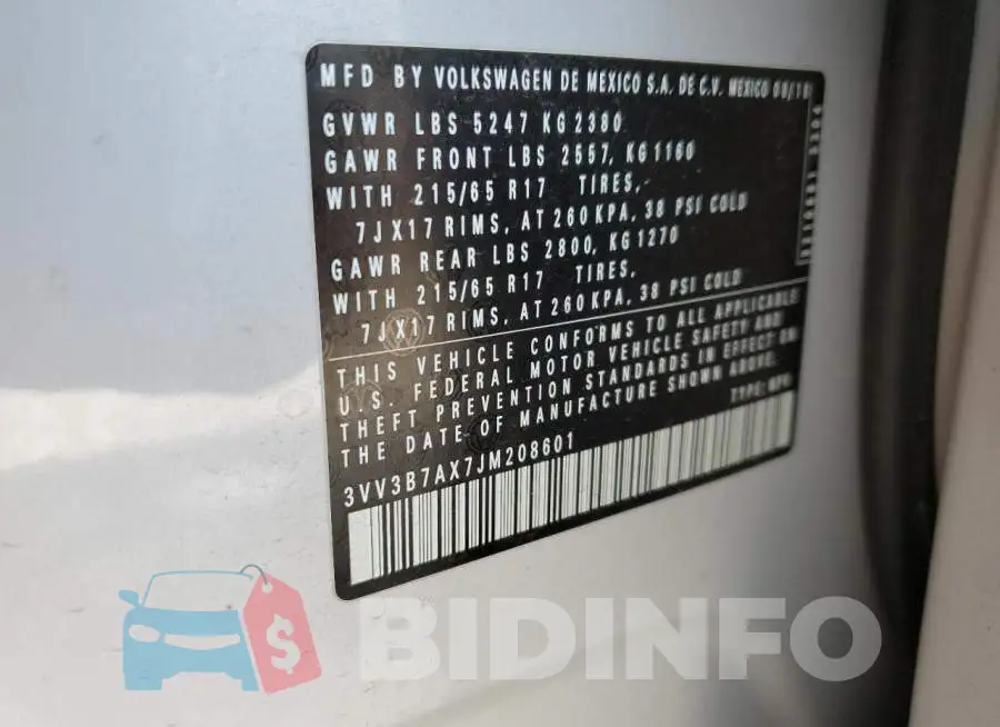 3VV3B7AX7JM208601 Photo# 13