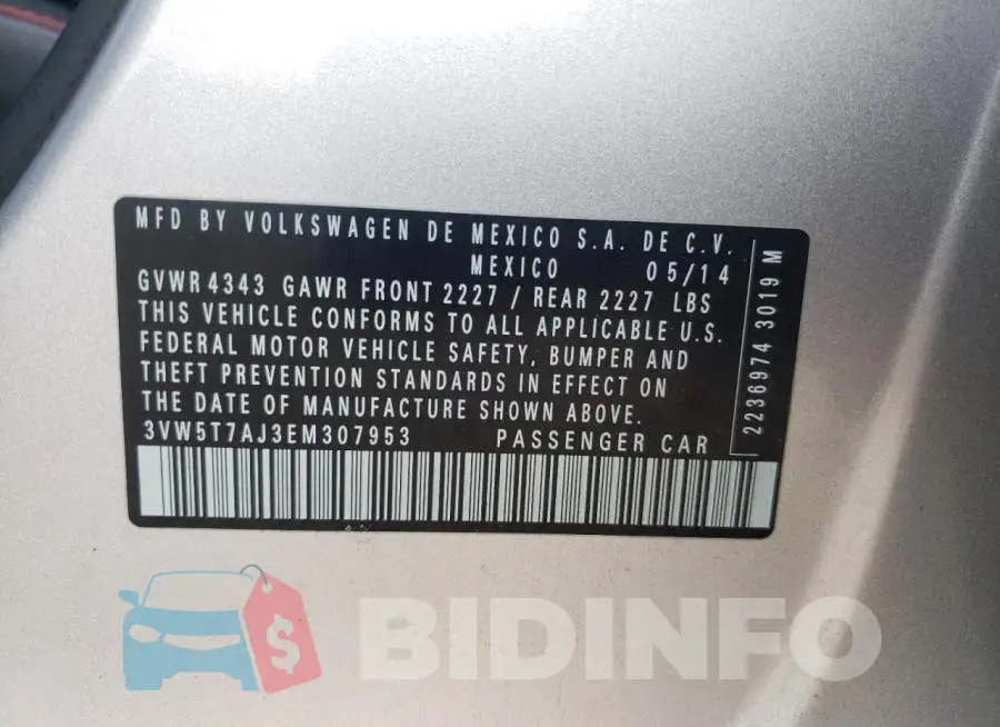 3VW5T7AJ3EM307953 Photo# 12