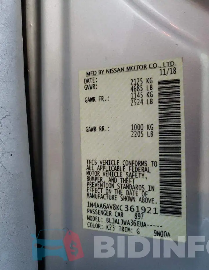1N4AA6AV8KC361921 Photo# 10