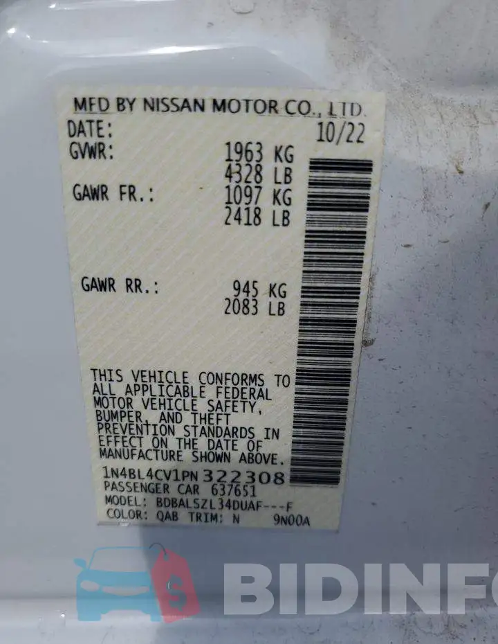1N4BL4CV1PN322308 Photo# 13