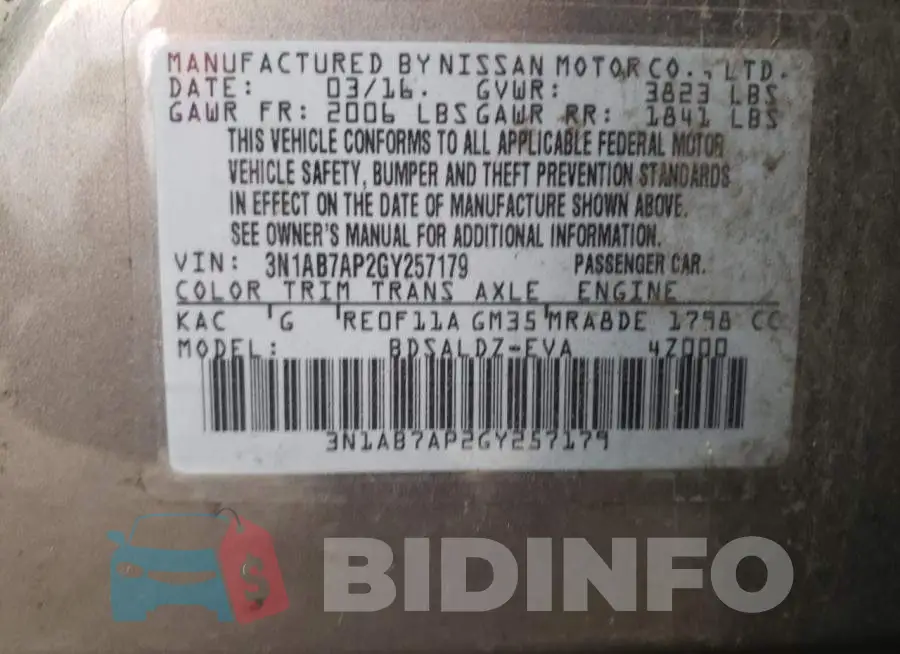 3N1AB7AP2GY257179 Photo# 13