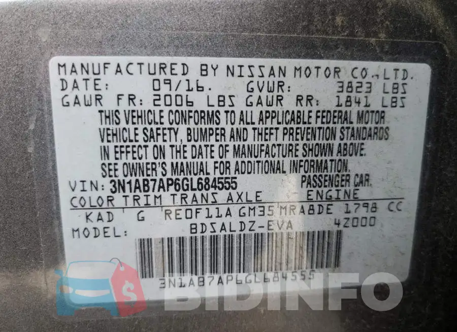 3N1AB7AP6GL684555 Photo# 13