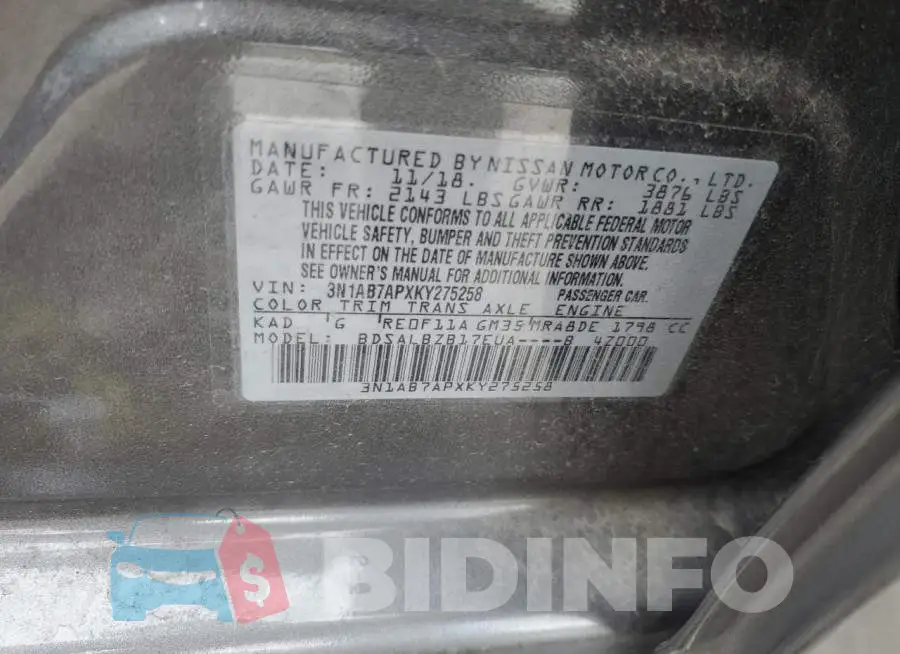 3N1AB7APXKY275258 Photo# 13