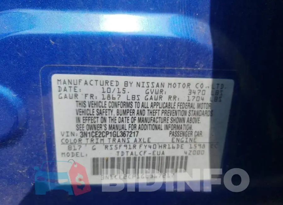 3N1CE2CP1GL367217 Photo# 12