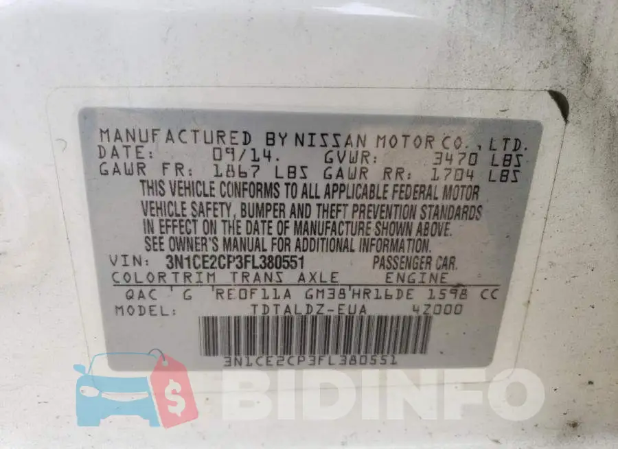 3N1CE2CP3FL380551 Photo# 12