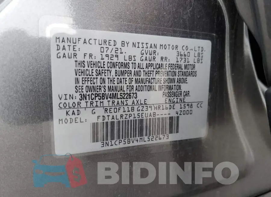 3N1CP5BV4ML522673 Photo# 14