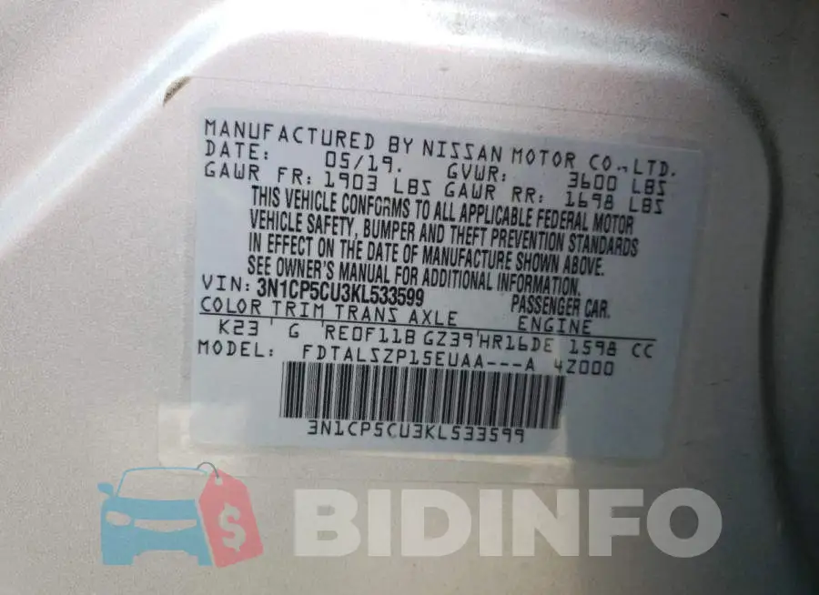 3N1CP5CU3KL533599 Photo# 12