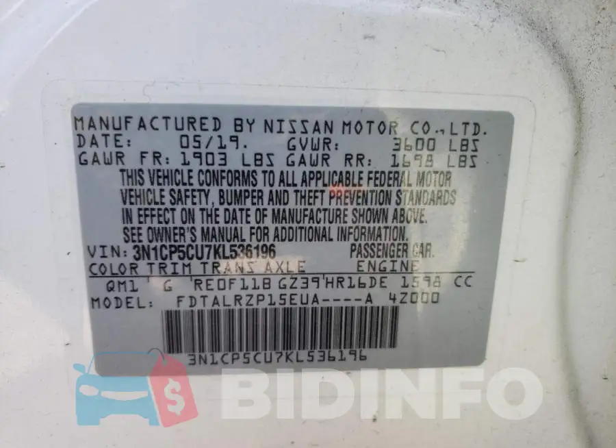 3N1CP5CU7KL536196 Photo# 13
