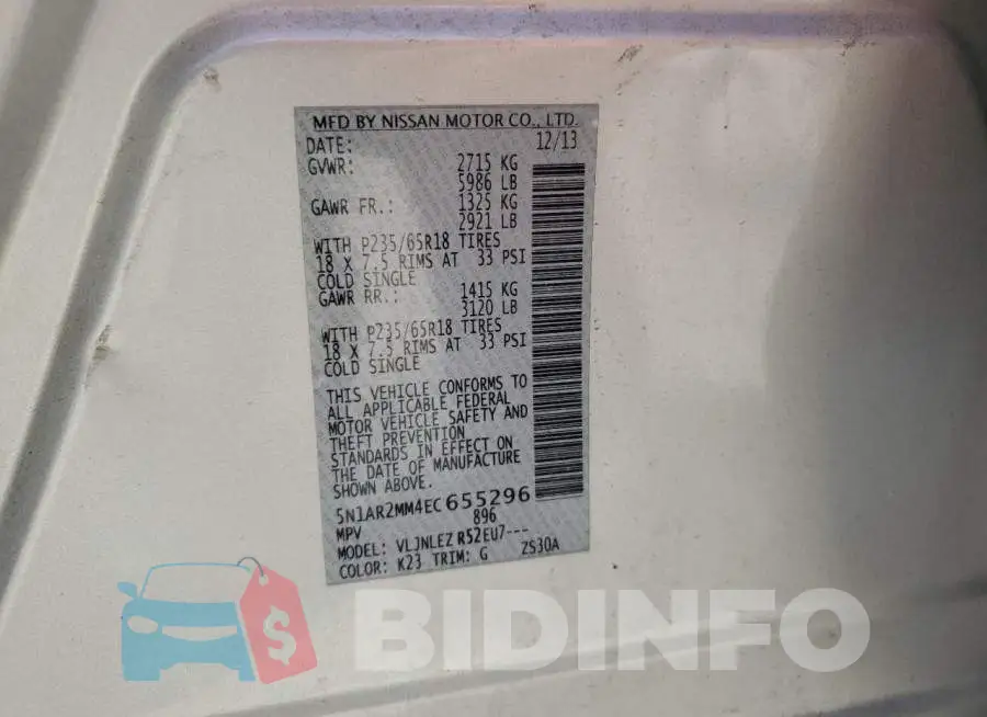 5N1AR2MM4EC655296 Photo# 12