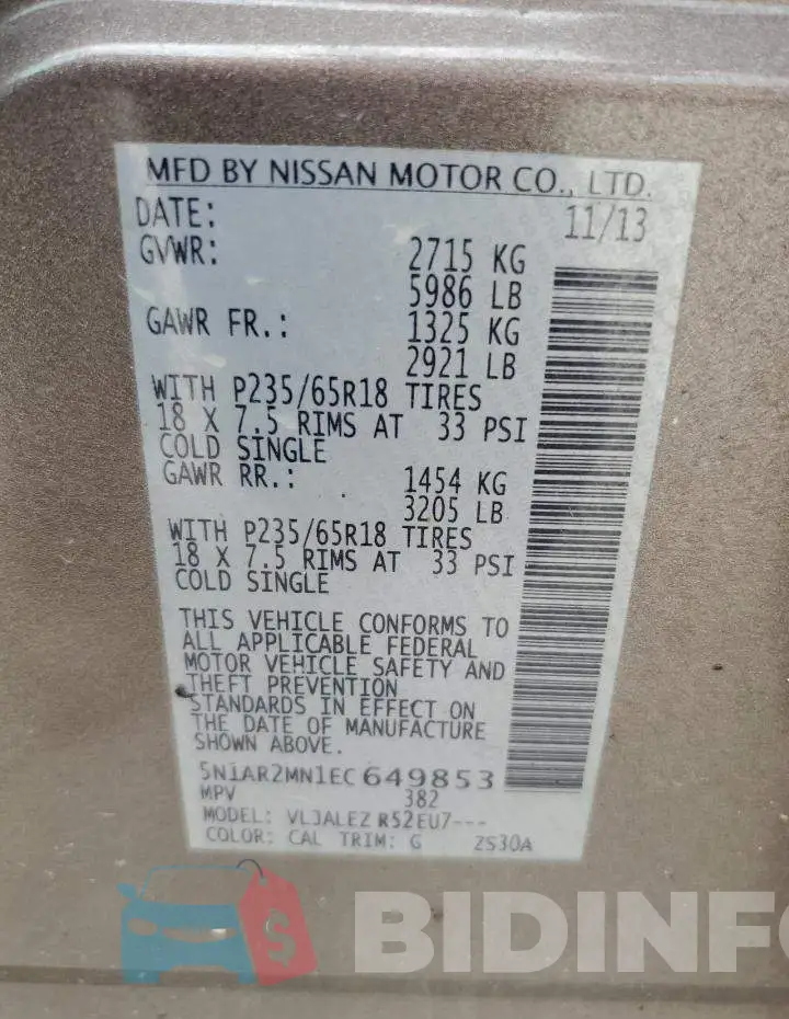 5N1AR2MN1EC649853 Photo# 13
