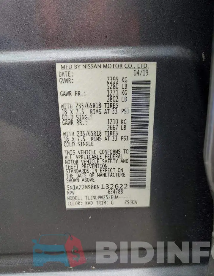 5N1AZ2MS8KN132622 Photo# 13