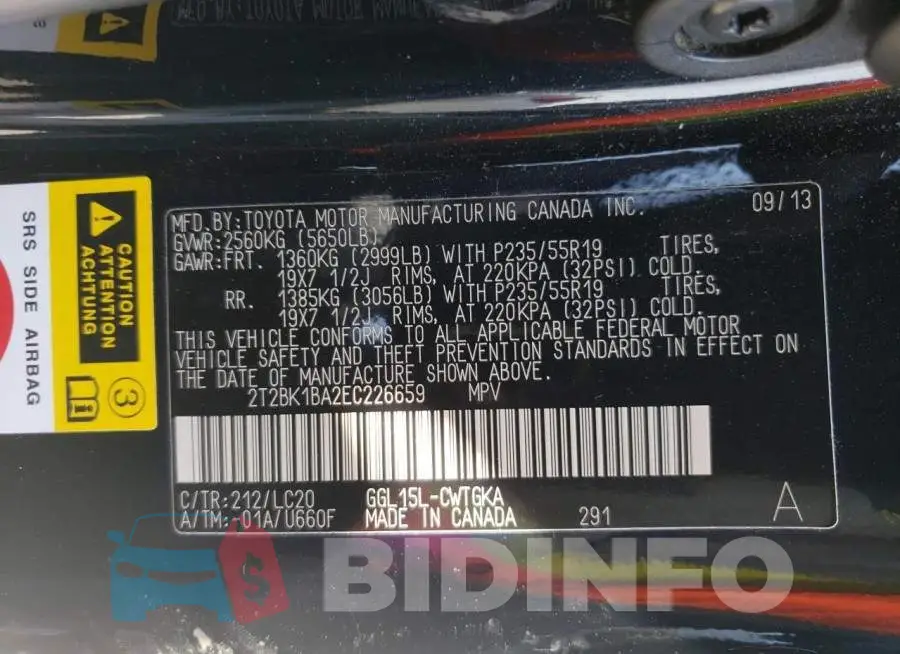 2T2BK1BA2EC226659 Photo# 12