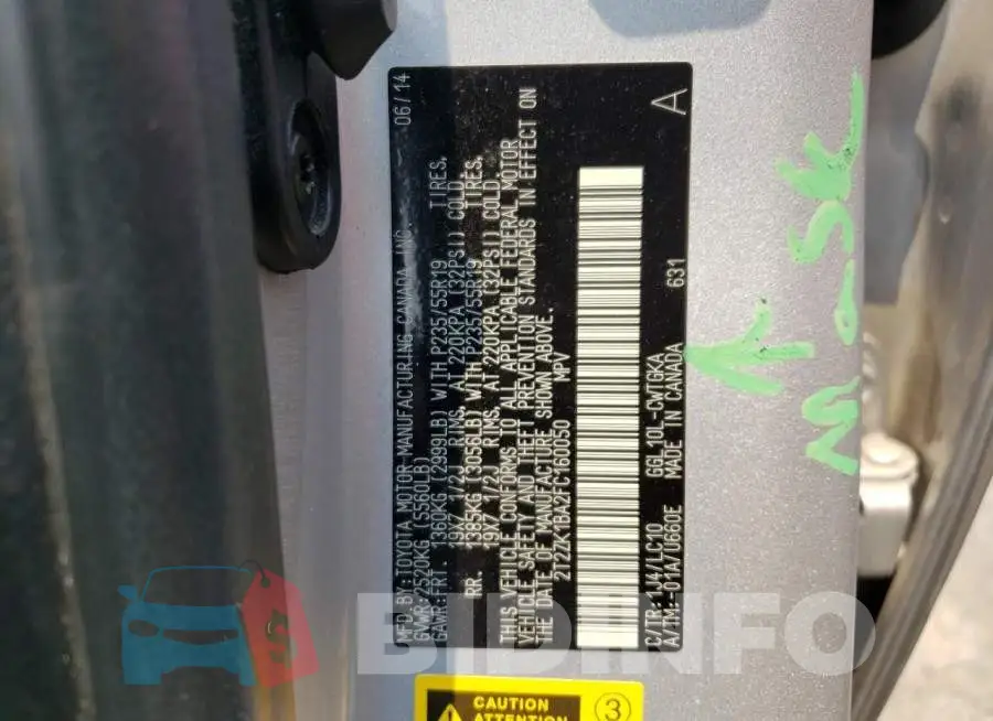 2T2ZK1BA2FC160050 Photo# 12
