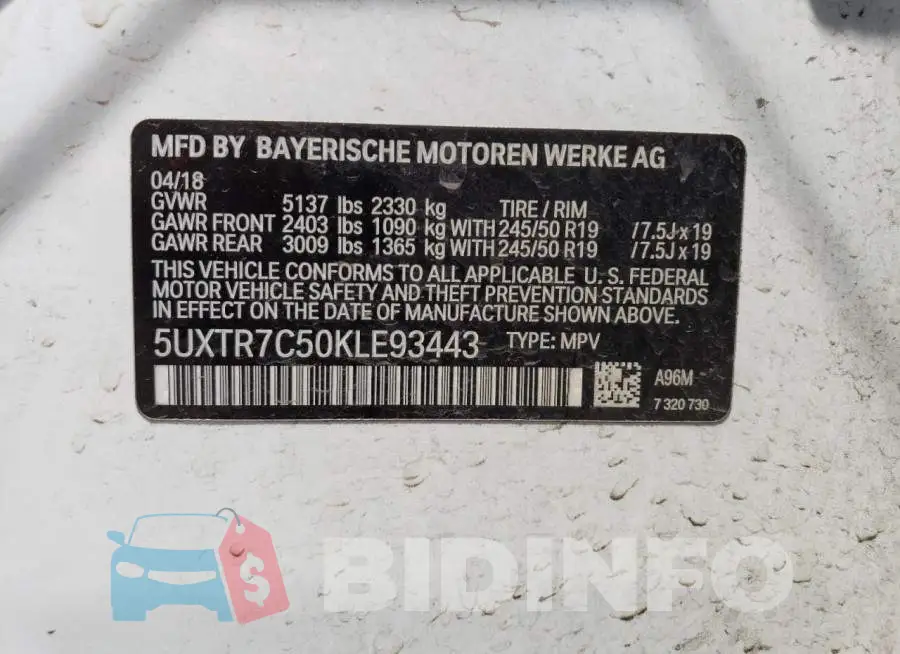 5UXTR7C50KLE93443 Photo# 13