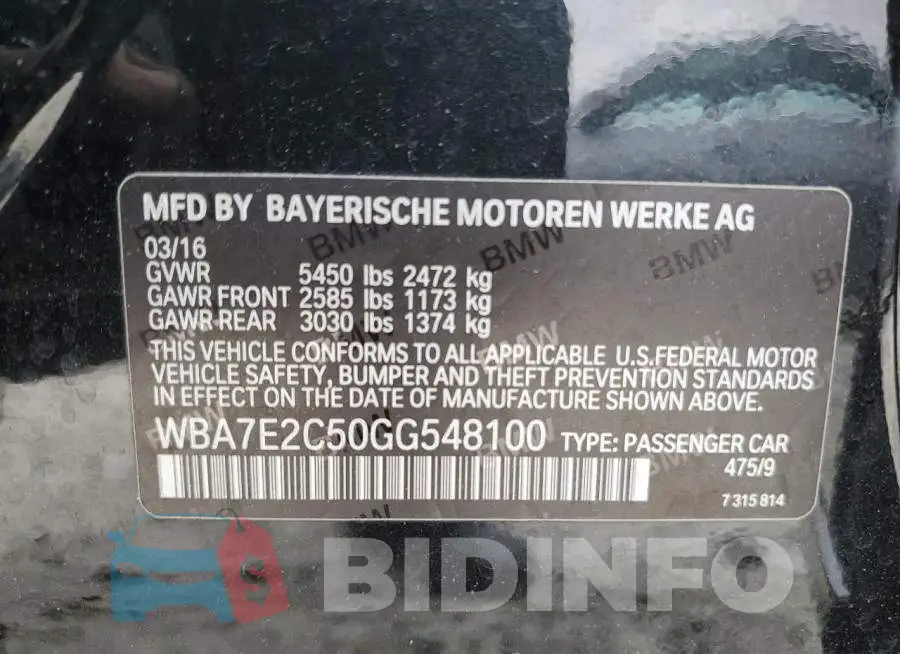 WBA7E2C50GG548100 Photo# 13