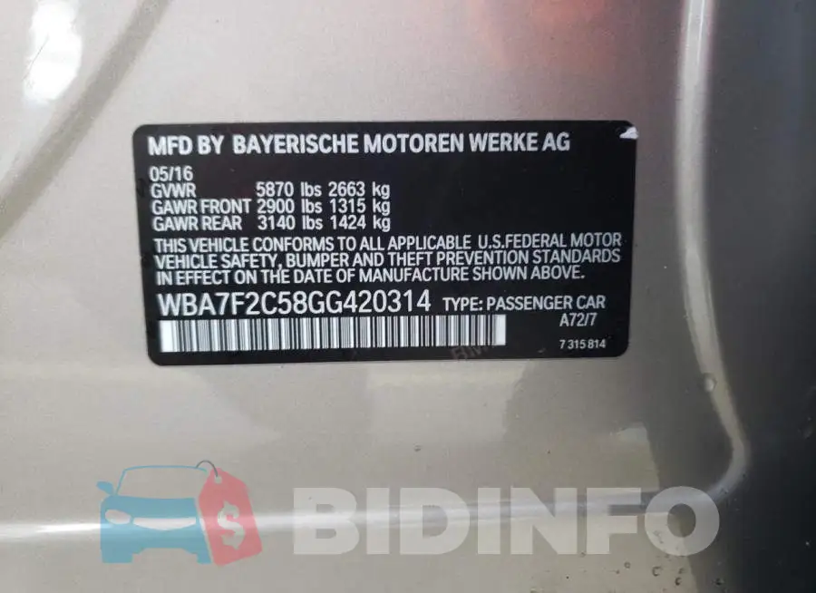 WBA7F2C58GG420314 Photo# 12