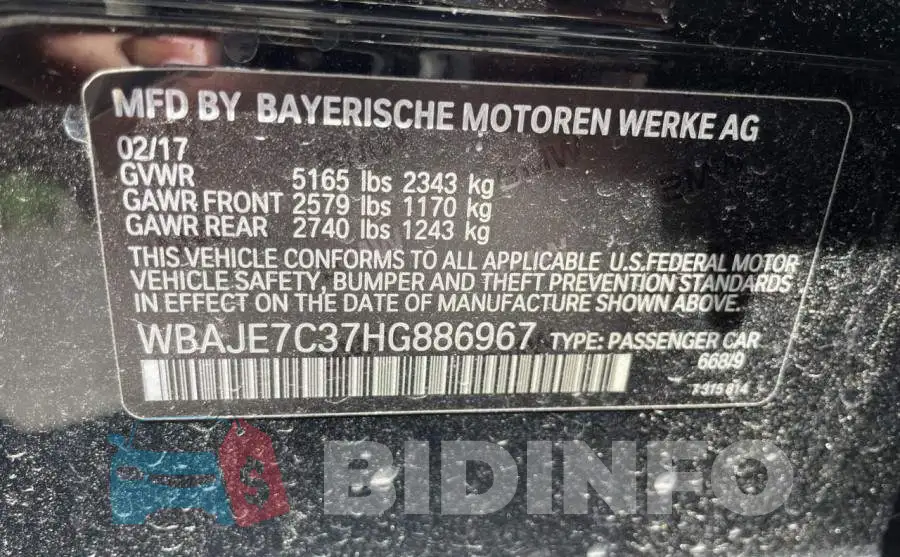 WBAJE7C37HG886967 Photo# 10