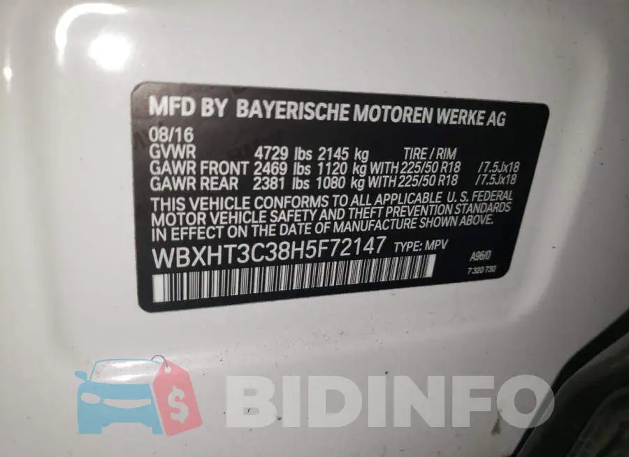 WBXHT3C38H5F72147 Photo# 12