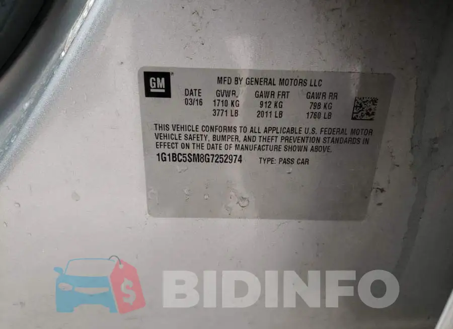 1G1BC5SM8G7252974 Photo# 12
