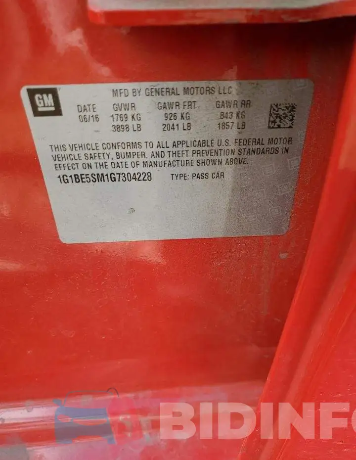 1G1BE5SM1G7304228 Photo# 13
