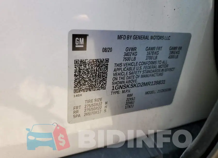 1GNSKSKD2MR139831 Photo# 14