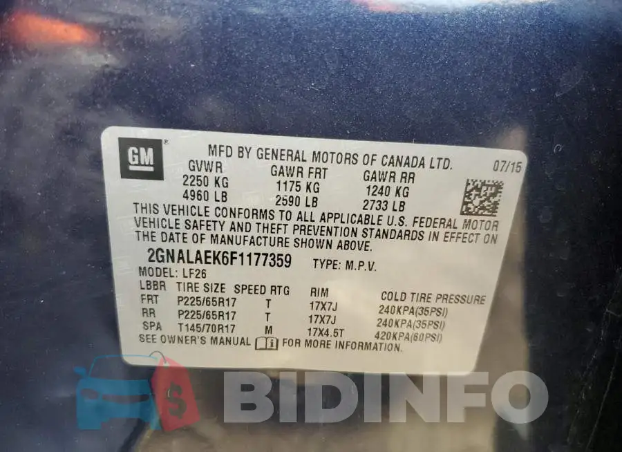 2GNALAEK6F1177359 Photo# 13