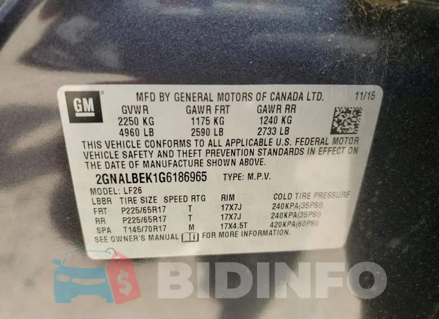 2GNALBEK1G6186965 Photo# 13
