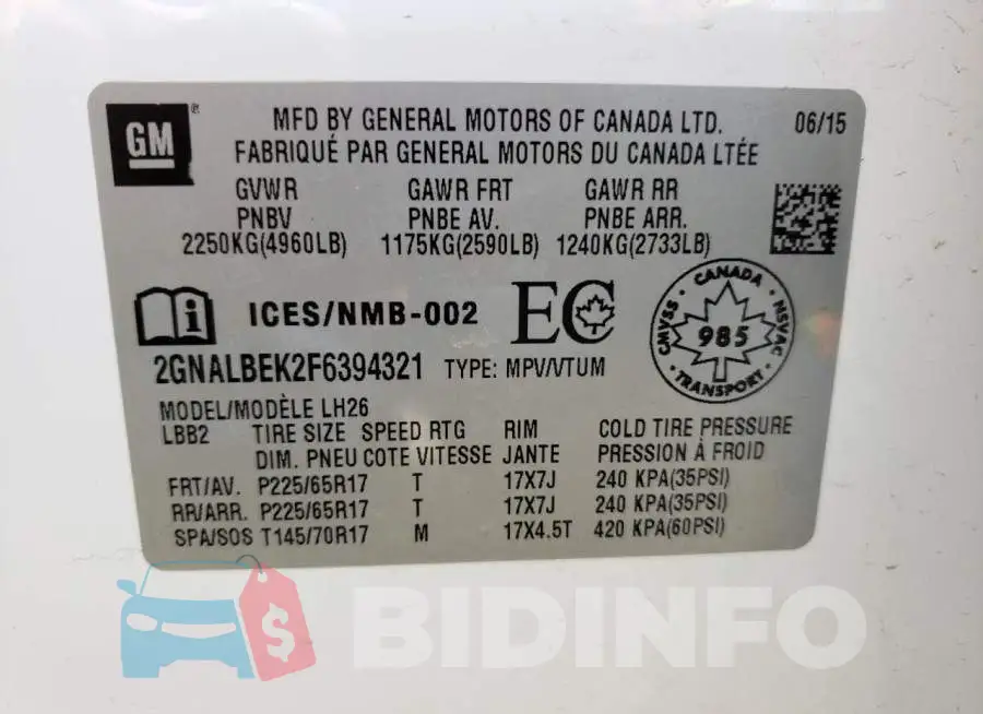 2GNALBEK2F6394321 Photo# 12