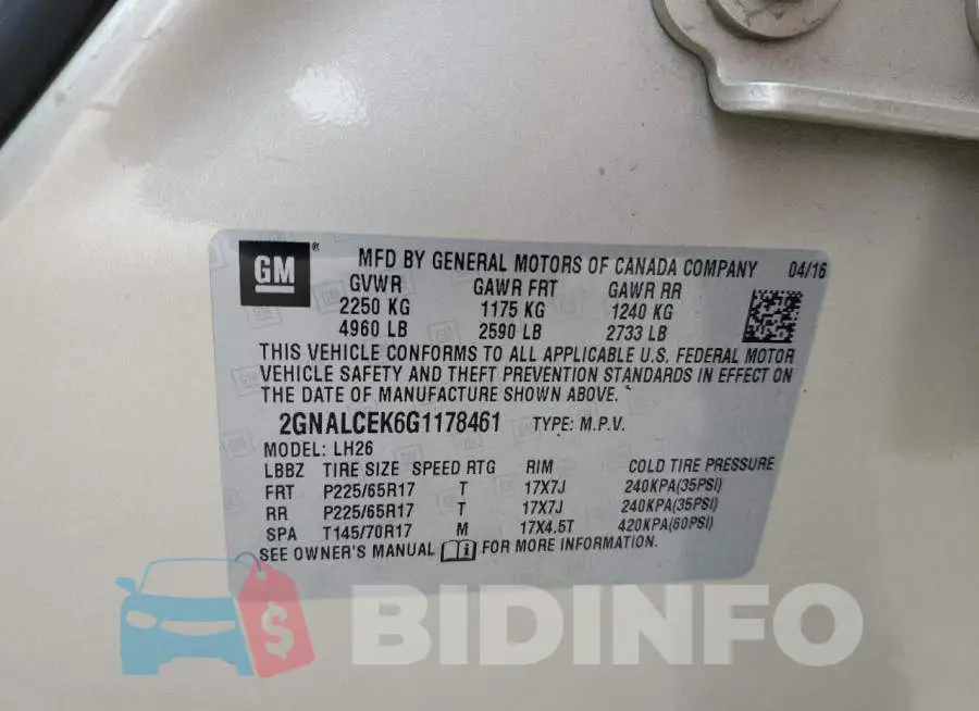 2GNALCEK6G1178461 Photo# 13