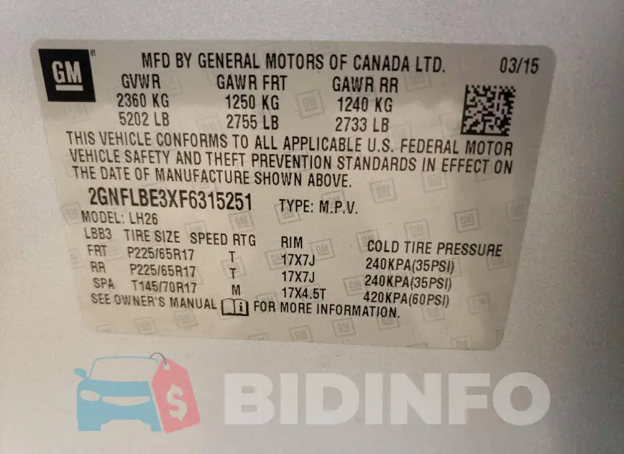 2GNFLBE3XF6315251 Photo# 13