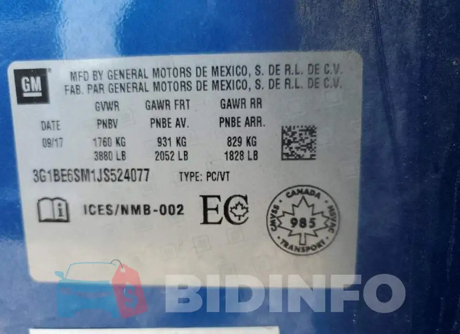 3G1BE6SM1JS524077 Photo# 13