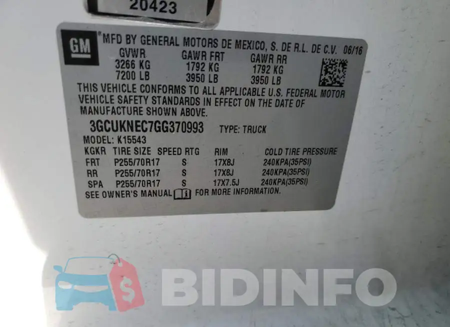 3GCUKNEC7GG370993 Photo# 12