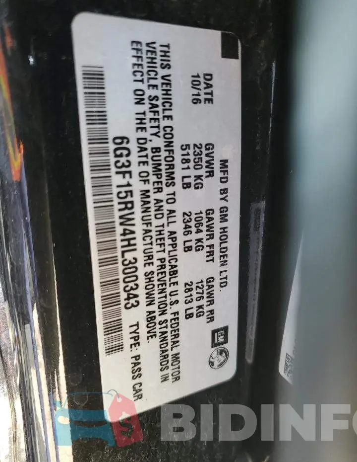 6G3F15RW4HL300343 Photo# 12