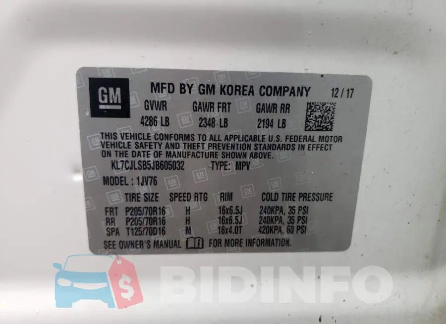 KL7CJLSB5JB605032 Photo# 12