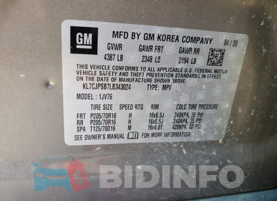 KL7CJPSB7LB343024 Photo# 13