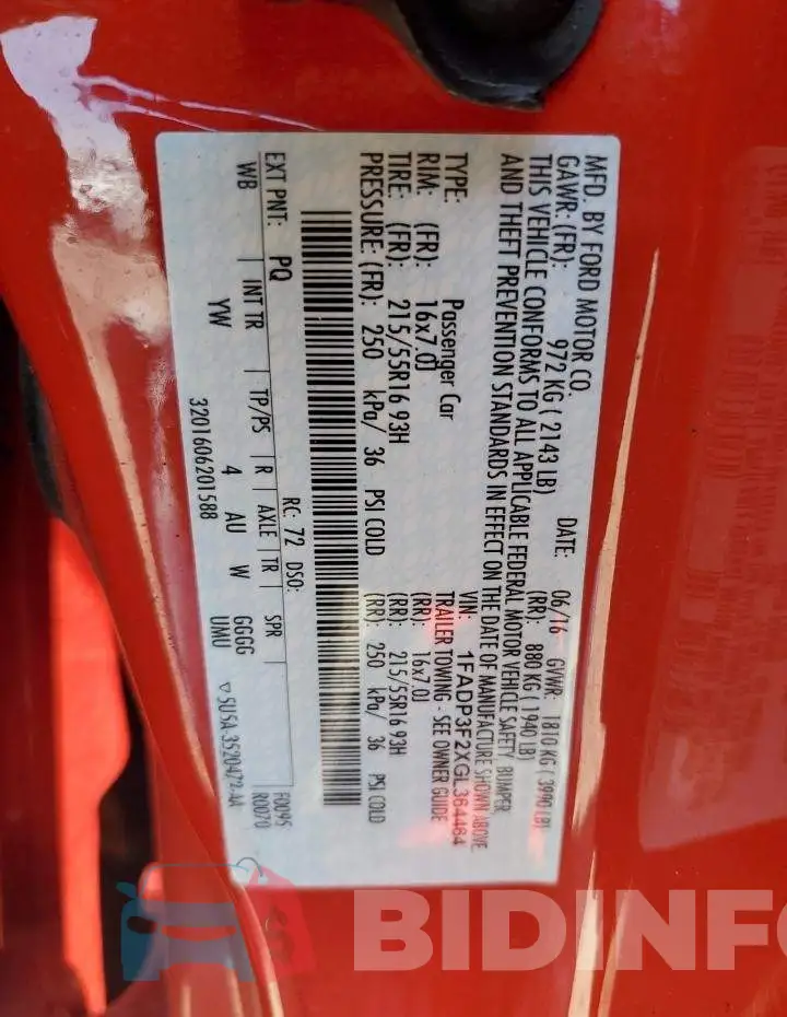 1FADP3F2XGL364464 Photo# 12