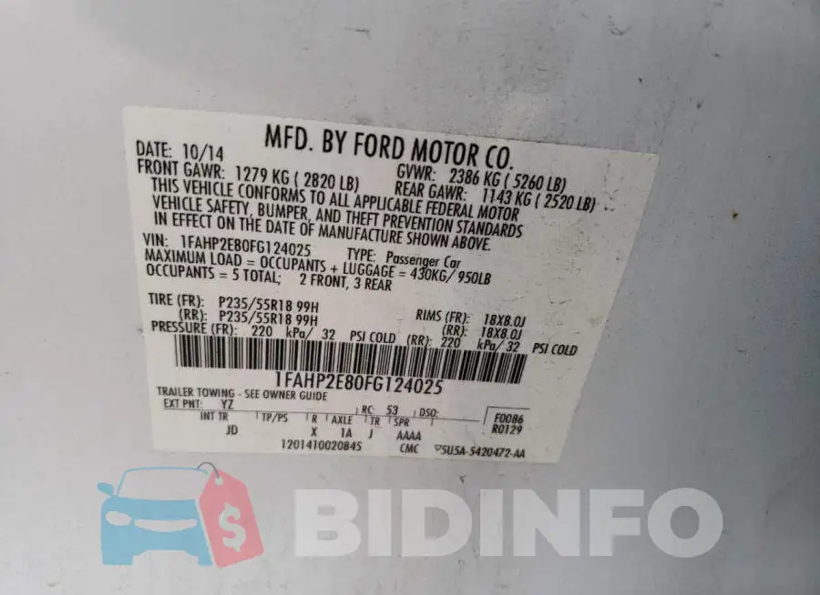 1FAHP2E80FG124025 Photo# 13