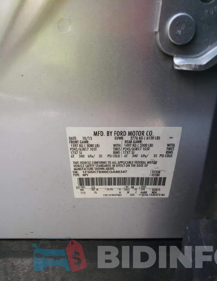 1FM5K7B86EGA88347 Photo# 13