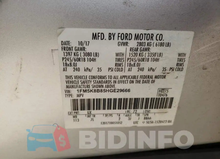 1FM5K8B85HGE29666 Photo# 13