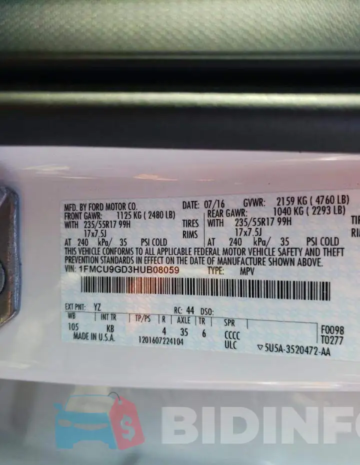 1FMCU9GD3HUB08059 Photo# 12
