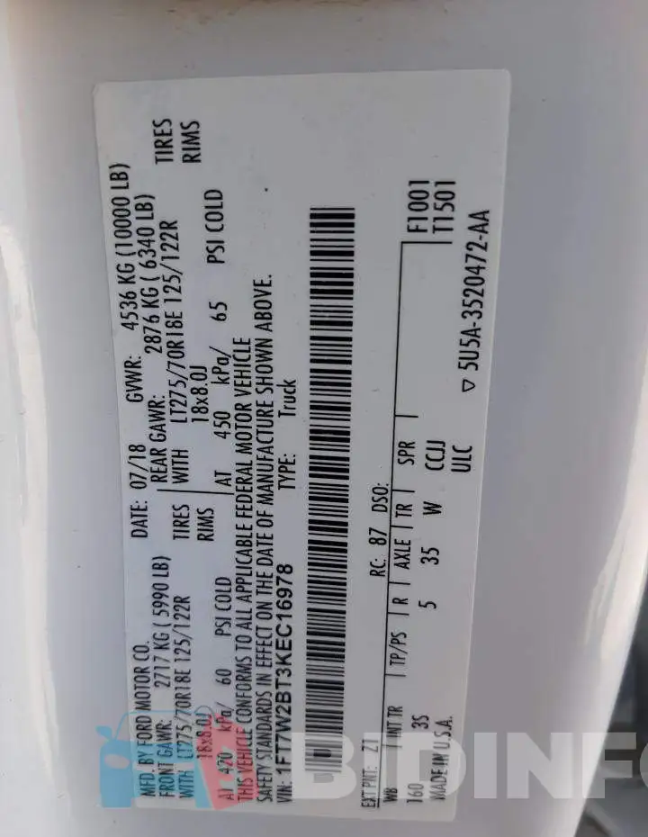 1FT7W2BT3KEC16978 Photo# 12