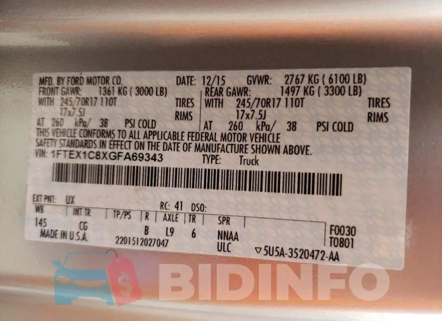 1FTEX1C8XGFA69343 Photo# 12