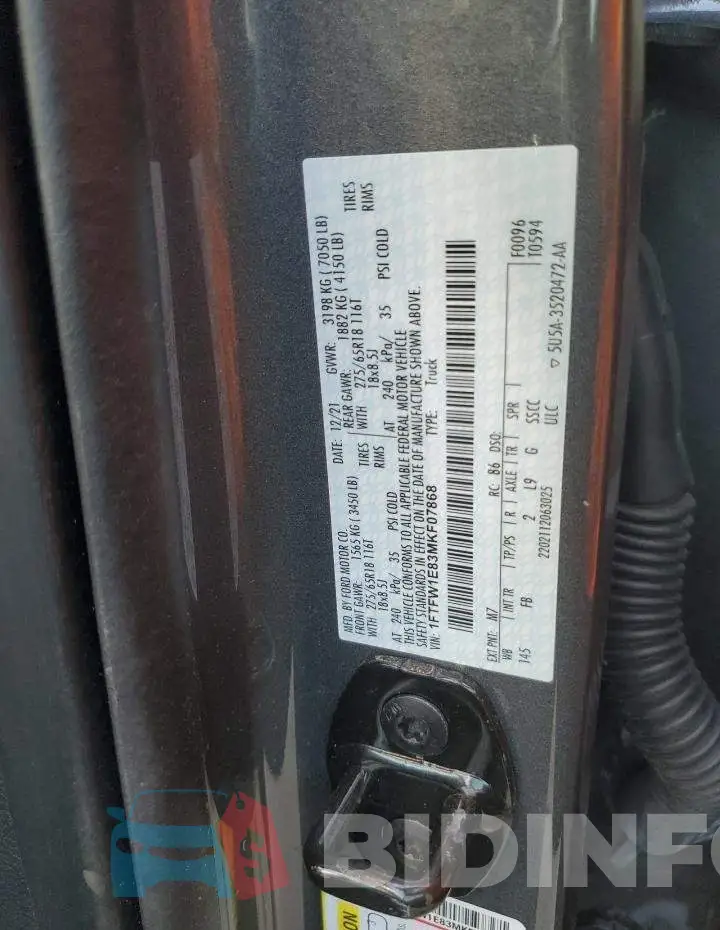 1FTFW1E83MKF07868 Photo# 13