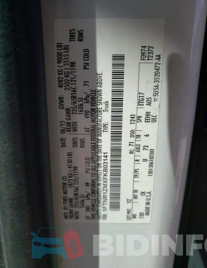 1FTNR1ZMXFKB03141 Photo# 13